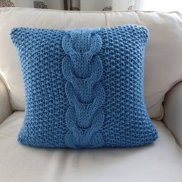 Hand-Knitted Nautical Blue Cable Knit Throw Pillow Cover Set - 16x16 - thumbnail 2