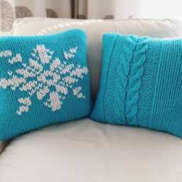 Hand-Knitted Nautical Blue Cable Knit Throw Pillow Cover Set - 16x16 - thumbnail 4
