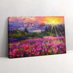 Meadow in Sunset Canvas, Picture Wall Hanging, Purple Decor, Abstraction Canvas Print - thumbnail 2