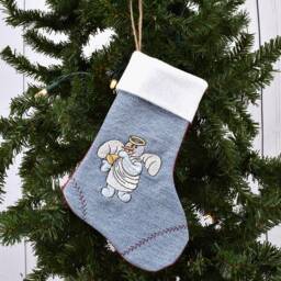 Embroidered Denim Christmas Stocking Country Style Bear Decor - thumbnail 3