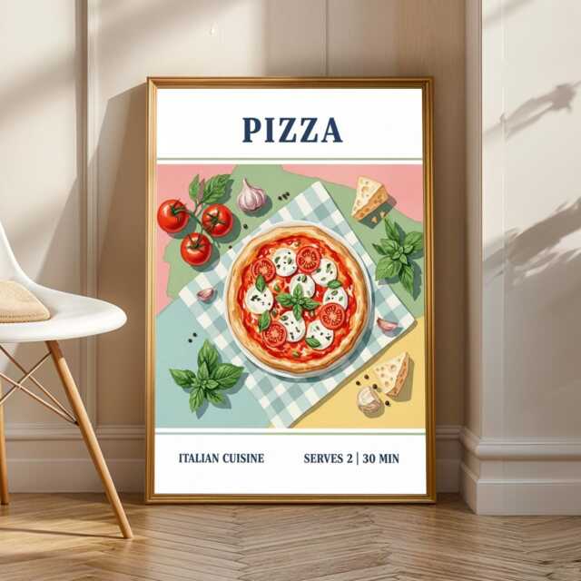 Pizza Art Print Italian Food Poster, Kitchen Wall Decor - image 1