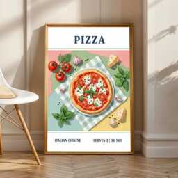 Pizza Art Print Italian Food Poster, Kitchen Wall Decor - thumbnail 1