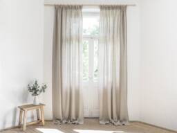 stonewashed Linen Curtain Panel, Pencil Pleat Drape, Medium 160 G/M2