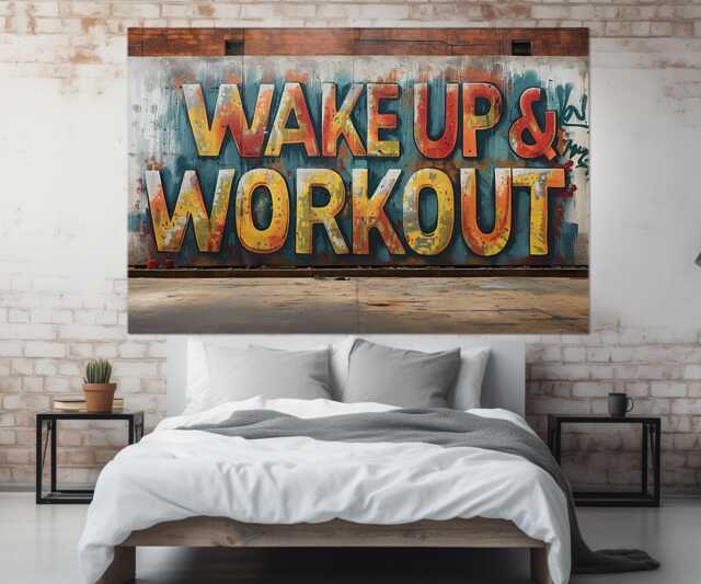 Fitness Wall Art, Wake Up & Work Out Canvas Print, Gym Decor, Motivation Framed Ready To Hang - image 1