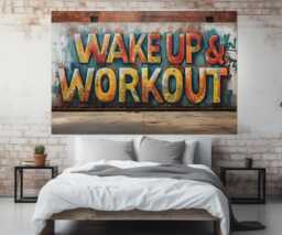 Fitness Wall Art, Wake Up & Work Out Canvas Print, Gym Decor, Motivation Framed Ready To Hang - thumbnail 1