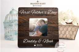 First Father's Day Frame Personalized Wood Picture Frame - thumbnail 1