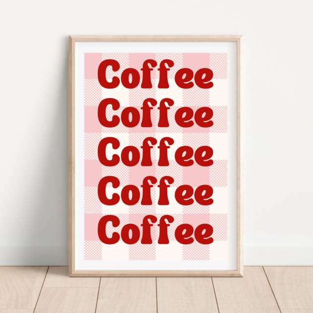 Pink & Red Coffee Kitchen Print, Retro Wall Art, Brunch Gallery Wall, Aesthetic Home Decor - image 1