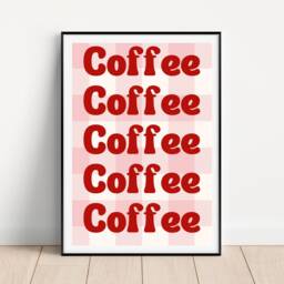 Pink & Red Coffee Kitchen Print, Retro Wall Art, Brunch Gallery Wall, Aesthetic Home Decor - thumbnail 2