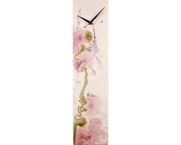 White & Red Colorful Wall Clock Glass Art, Modern Home Decor Rectangle Tall Slim For With Abstract Art Design