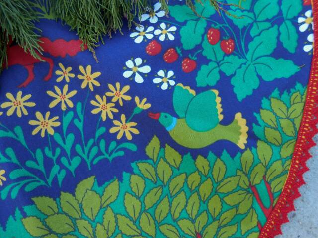 Woodland Animals Tree Skirt Christmas Decor Swedish Fabric Ornament Scandinavian Nordic - image 1