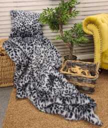 Luxury Grey Leopard Faux Fur Throw - Leopard-Print Blanket With Faux-Suede Lining - thumbnail 1