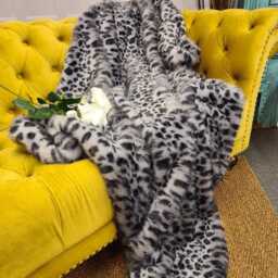 Luxury Grey Leopard Faux Fur Throw - Leopard-Print Blanket With Faux-Suede Lining - thumbnail 2