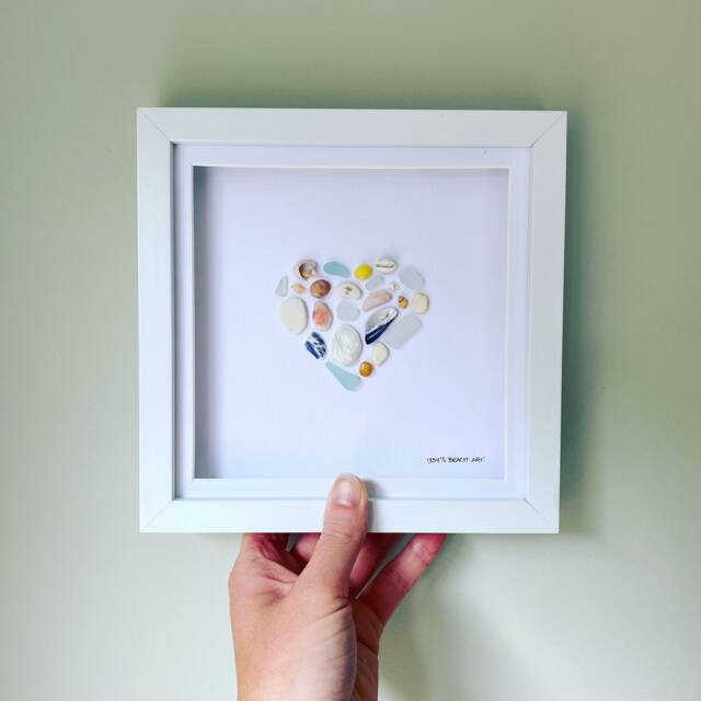 Cornish Sea Glass & Shell Heart Picture Coastal Wall Art Gift For Her Handmade in Cornwall - image 1