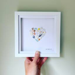 Cornish Sea Glass & Shell Heart Picture Coastal Wall Art Gift For Her Handmade in Cornwall