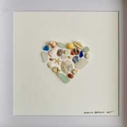 Cornish Sea Glass & Shell Heart Picture Coastal Wall Art Gift For Her Handmade in Cornwall - thumbnail 4