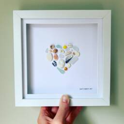 Cornish Sea Glass & Shell Heart Picture Coastal Wall Art Gift For Her Handmade in Cornwall - thumbnail 2