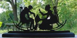 Old Couple Silhouette Handcrafted Wooden Decor, Discussion, Rocking Chairs - thumbnail 1