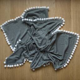 Pom Pom Blanket, Dark Grey Baby Gray Nursery Home Decor, Baby Shower Gift, Godmother Swaddling Blanket - thumbnail 2