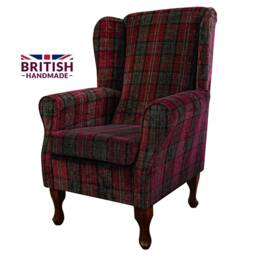 Handmade Red Tartan Wingback Chair Fireside Plaid Accent Chair - thumbnail 3