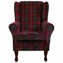 Handmade Red Tartan Wingback Chair Fireside Plaid Accent Chair - thumbnail 2