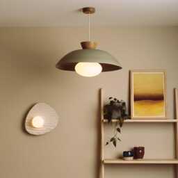Green Xl Dawn Pendant Light in Ceramic & Oak - thumbnail 2