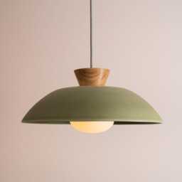 Green Xl Dawn Pendant Light in Ceramic & Oak - thumbnail 1