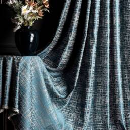 Turquoise Striped Curtain, Luxury Custom Drapes For Bedroom & Living Room, Black - Navy Blue Orange Color Curtains - thumbnail 3