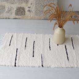 Small Cream & Black Rug, Bathroom Bedside Geometric Bohemian Shower Unique Scandinavian Contemporary - thumbnail 3