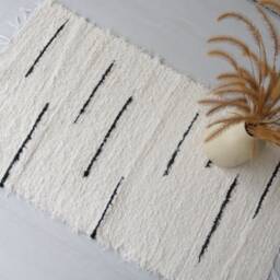 Small Cream & Black Rug, Bathroom Bedside Geometric Bohemian Shower Unique Scandinavian Contemporary - thumbnail 2