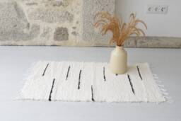 Small Cream & Black Rug, Bathroom Bedside Geometric Bohemian Shower Unique Scandinavian Contemporary