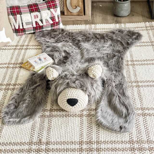 Gray Bear Rug in Faux Fur For Woodland Nursery Decor - image 1