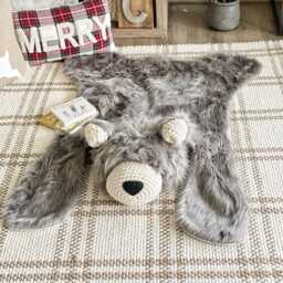 Gray Bear Rug in Faux Fur For Woodland Nursery Decor - thumbnail 1