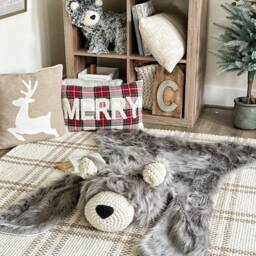 Gray Bear Rug in Faux Fur For Woodland Nursery Decor - thumbnail 2