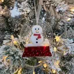 Handmade Fused Glass Snowman Snowglobe Decoration - Christmas Holidays - thumbnail 2