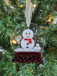 Handmade Fused Glass Snowman Snowglobe Decoration - Christmas Holidays