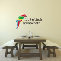 It's 5 O'clock Somewhere With Parrot Vinyl Wall Decal - Somewhere Quote Jimmy Buffet Quote - thumbnail 1