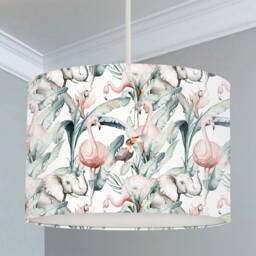 Tropical Animals Print Lampshade, Nursery Children's Bedroom, Drum Ceiling Lamp Light Shade - thumbnail 1