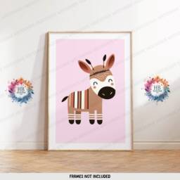 Safari Nursery Wall Art - Set Of 3 Boho Prints - Kids Playroom Posters Cute Animal Designs Pink Coloured Decor Boys Girls Bedroom - thumbnail 3