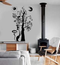 Wall Vinyl Decal Fairytale Tree Moon Sun Cat Birds Nursery Children Decor 1364Dz - thumbnail 1