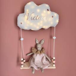 10 Colors - Pretty Customizable Linen Cloud Nightlight & Its Wooden Swing Shelf - thumbnail 1