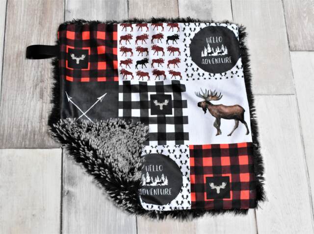 Moose Lovey - Woodland Buffalo Plaid Minky Security Blanket Baby Gift Mini - image 1