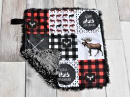Moose Lovey - Woodland Buffalo Plaid Minky Security Blanket Baby Gift Mini