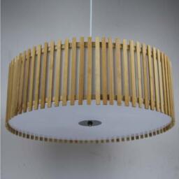 Bamboo Plate Pendant Light Natural Wood & Acrylic Shade - thumbnail 2