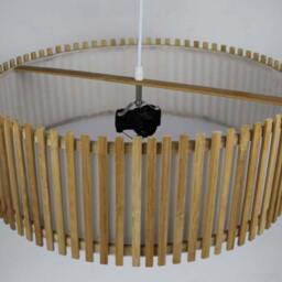 Bamboo Plate Pendant Light Natural Wood & Acrylic Shade - thumbnail 3