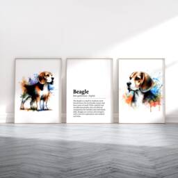 Beagle Dog Prints - Set Of 3 Posters - Watercolor Definition Wall Art Colourful Painting Room Decor Pet Artwork Gift Dogs - thumbnail 2