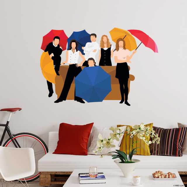 Friends Wall Sticker - On Couch With Umbrellas Illustration Decal Art - image 1