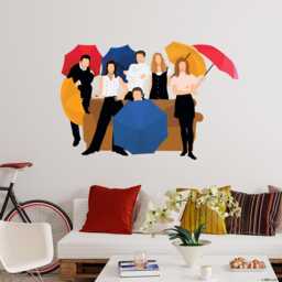 Friends Wall Sticker - On Couch With Umbrellas Illustration Decal Art - thumbnail 1
