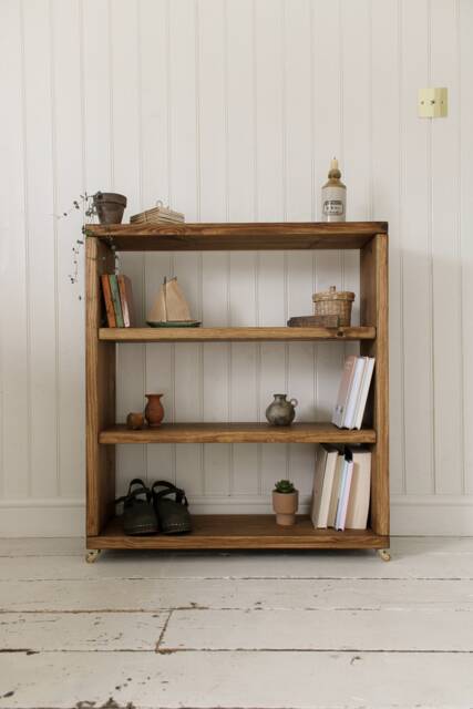Handcrafted Rustic Solid Wood Bookcase - Storage Unit With Castor Wheels Folkhaus - image 1