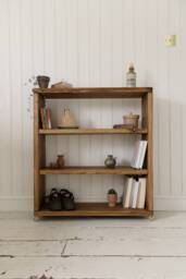 Handcrafted Rustic Solid Wood Bookcase - Storage Unit With Castor Wheels Folkhaus - thumbnail 1