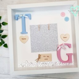 Personalised Twins Photo Box Frame, Engraved Nursery Wall Art, Christening Gift - thumbnail 2